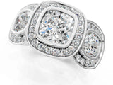 White gold Three-Stone Cushion Cut Halo Pavé Diamond Ring_8