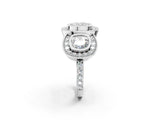 White gold Three-Stone Cushion Cut Halo Pavé Diamond Ring_9