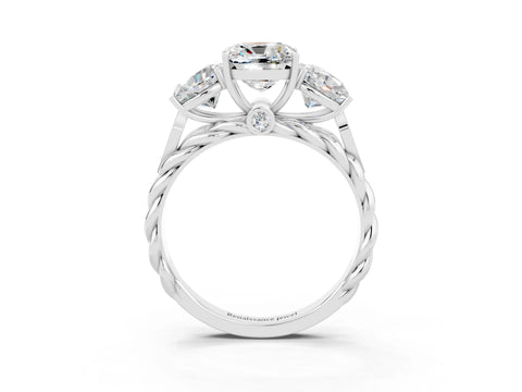 White gold Three-Stone Cushion Cut Moissanite Braided Band Ring with Four-Prong Setting_15