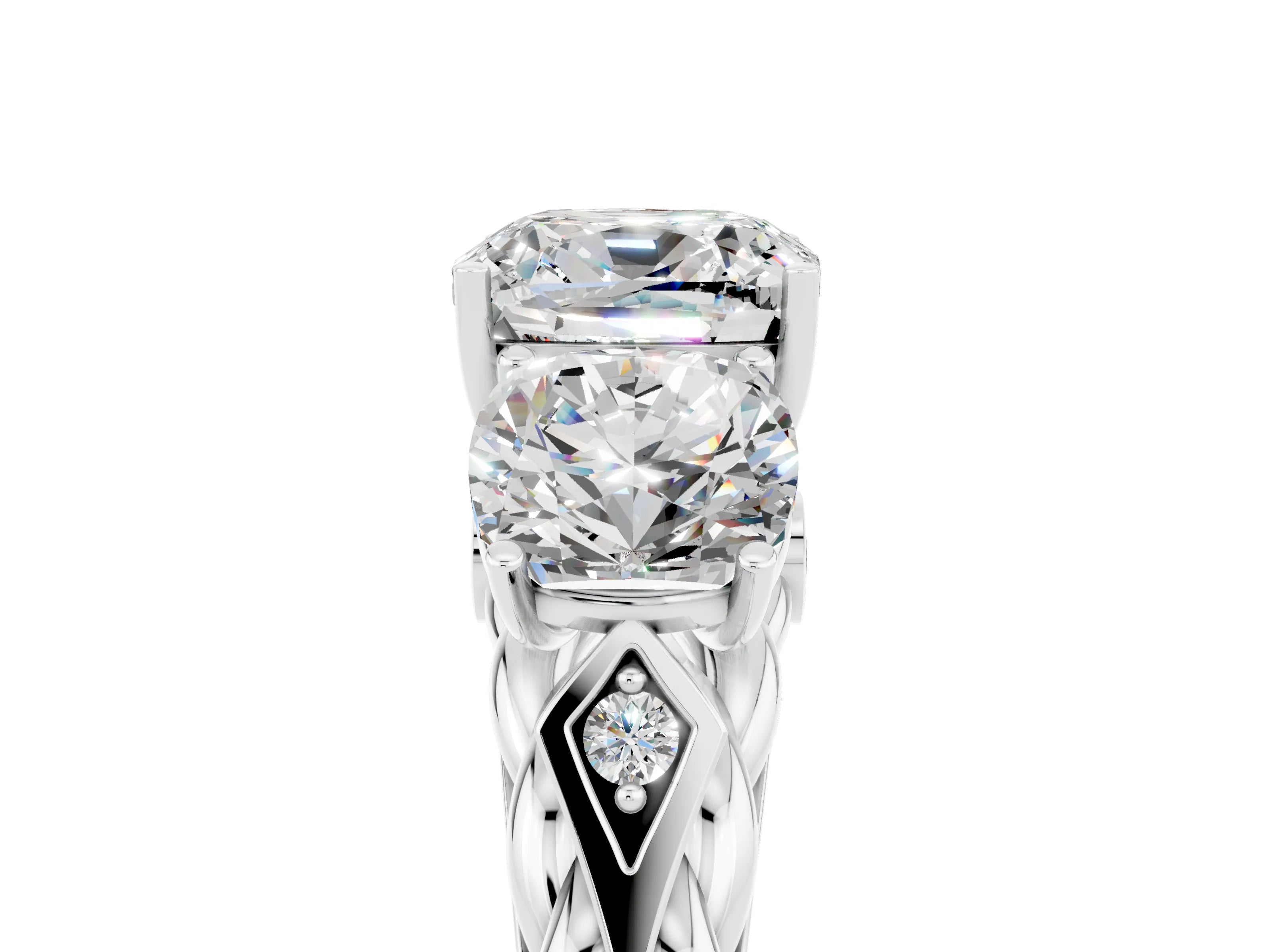 White gold Three-Stone Cushion Cut Moissanite Braided Band Ring with Four-Prong Setting_17