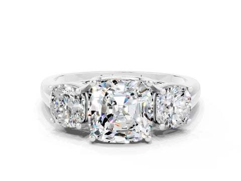 White gold Three-Stone Cushion Cut Moissanite Engagement Ring with Prong Setting