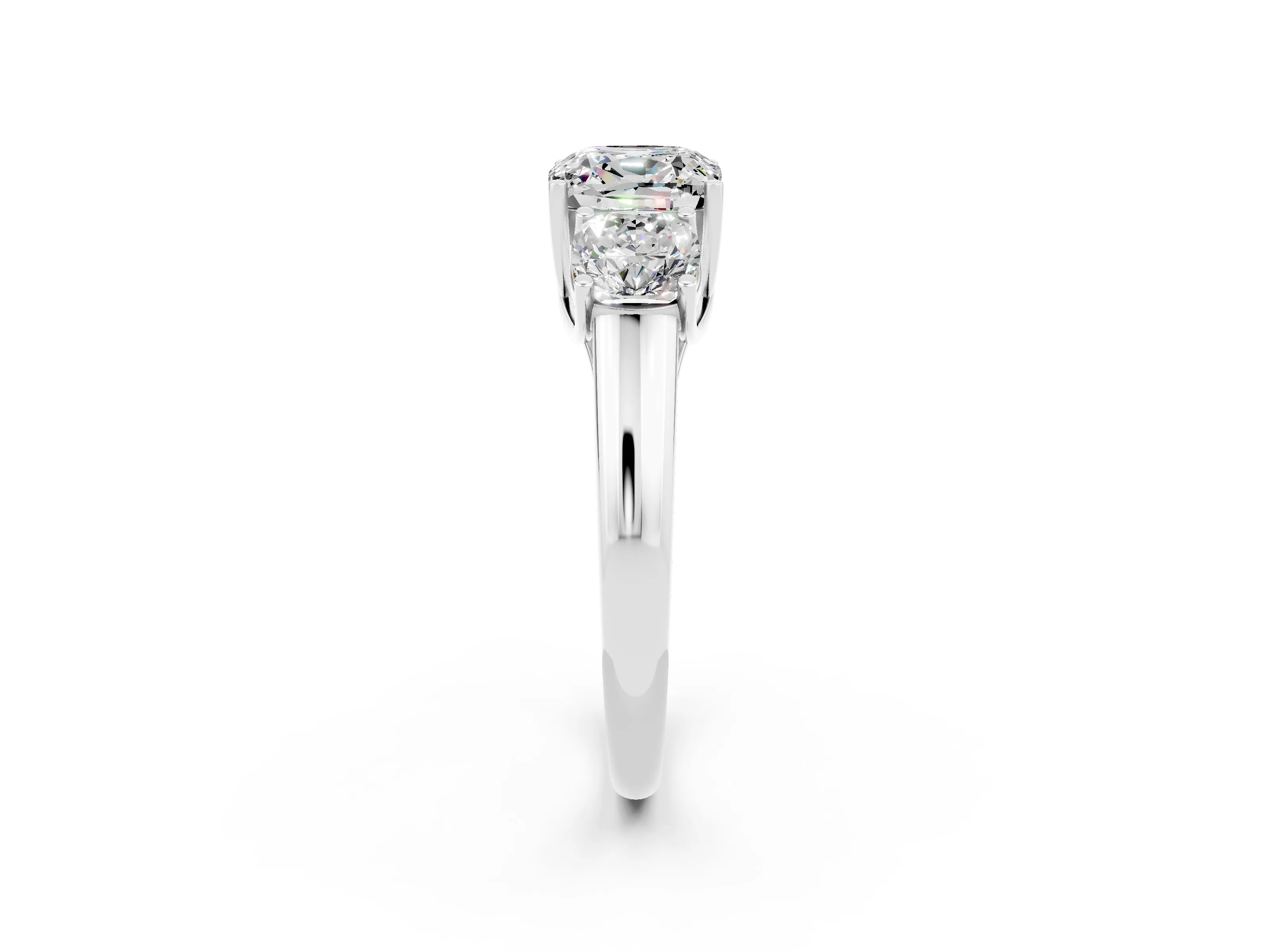 White gold Three-Stone Cushion Cut Moissanite Engagement Ring with Prong Setting_2