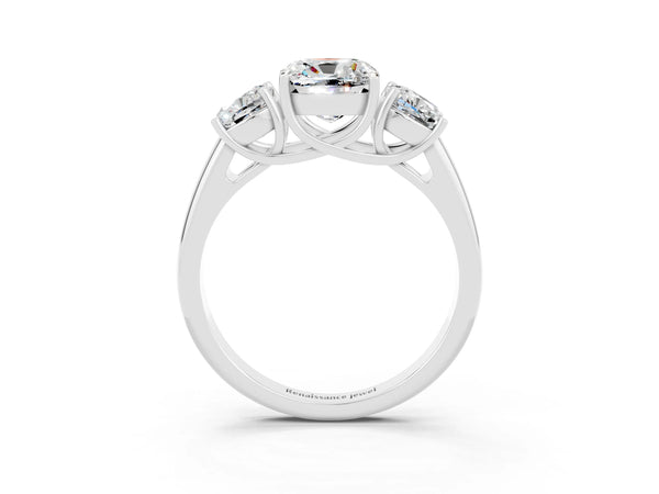 Silver Three-Stone Cushion Cut Moissanite Engagement Ring with Prong Setting