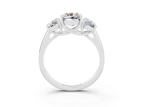 White gold Three-Stone Cushion Cut Moissanite Engagement Ring with Prong Setting_3
