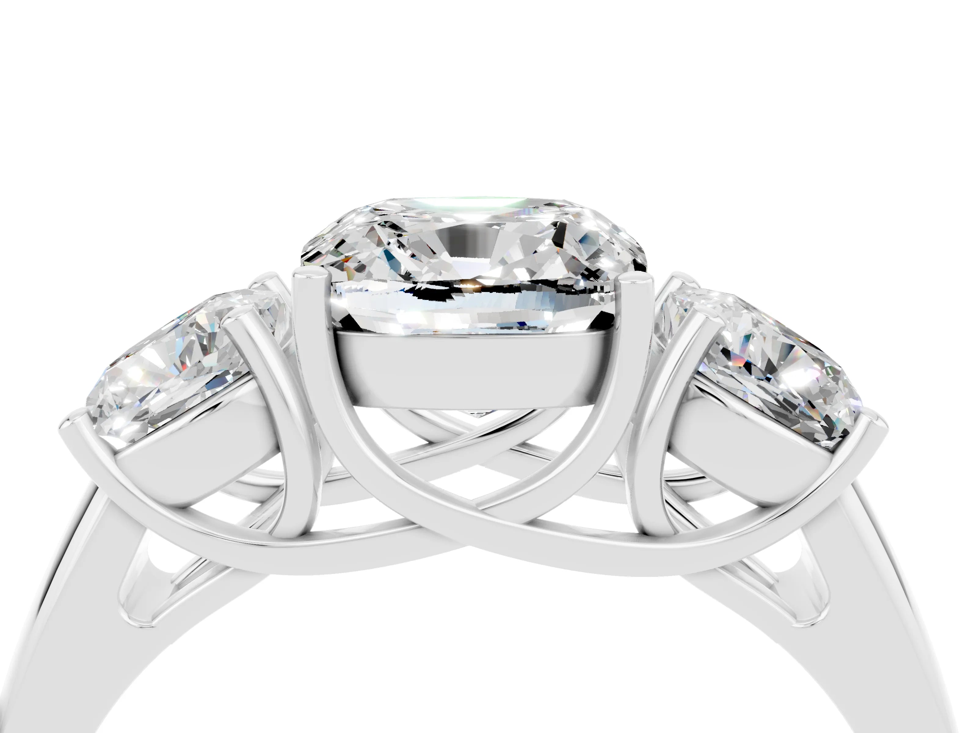 White gold Three-Stone Cushion Cut Moissanite Engagement Ring with Prong Setting_4