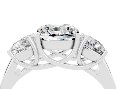 White gold Three-Stone Cushion Cut Moissanite Engagement Ring with Prong Setting_4
