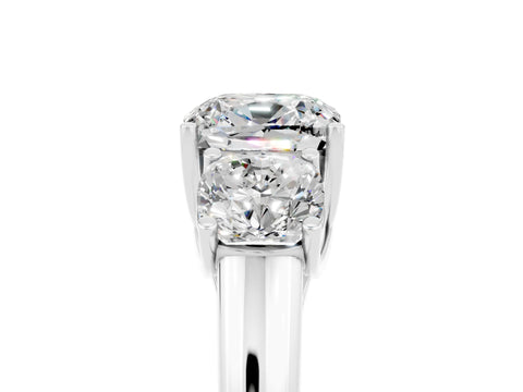 White gold Three-Stone Cushion Cut Moissanite Engagement Ring with Prong Setting_5