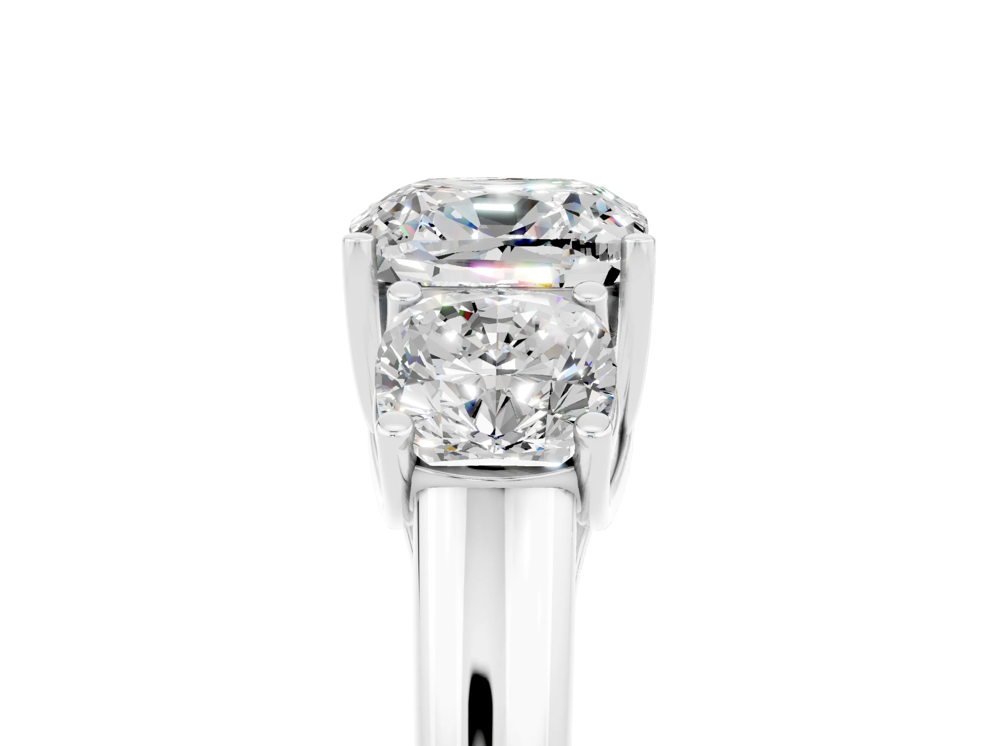 White gold Three-Stone Cushion Cut Moissanite Engagement Ring with Prong Setting_5