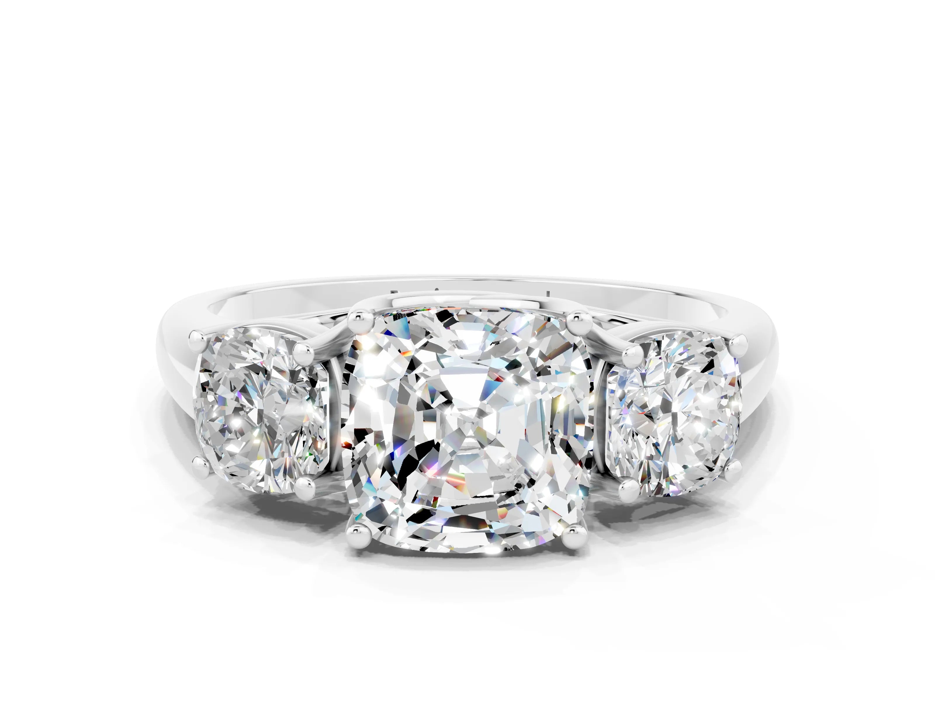 White gold Three-Stone Cushion Cut Moissanite Engagement Ring with Prong Setting