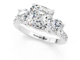 White gold Three-Stone Cushion Cut Moissanite Pavé Band with Four-Prong Setting_1