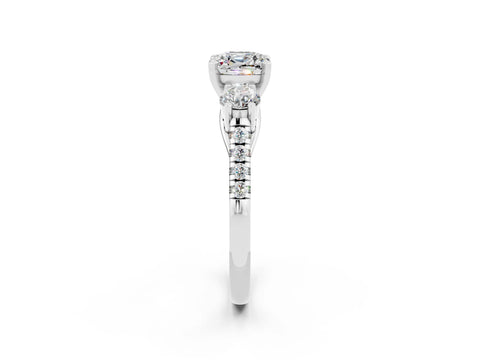 White gold Three-Stone Cushion Cut Moissanite Pavé Band with Four-Prong Setting_2