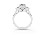 White gold Three-Stone Cushion Cut Moissanite Pavé Band with Four-Prong Setting_3