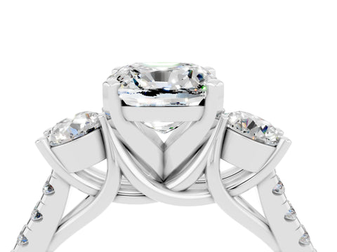 White gold Three-Stone Cushion Cut Moissanite Pavé Band with Four-Prong Setting_4