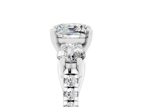 White gold Three-Stone Cushion Cut Moissanite Pavé Band with Four-Prong Setting_5