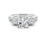 White gold Three-Stone Cushion Cut Moissanite Pavé Band with Four-Prong Setting