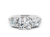 White gold Three-Stone Cushion Cut Moissanite Ring with Pavé Band and Prong Setting_12