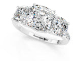 White gold Three-Stone Cushion Cut Moissanite Ring with Pavé Band and Prong Setting_13