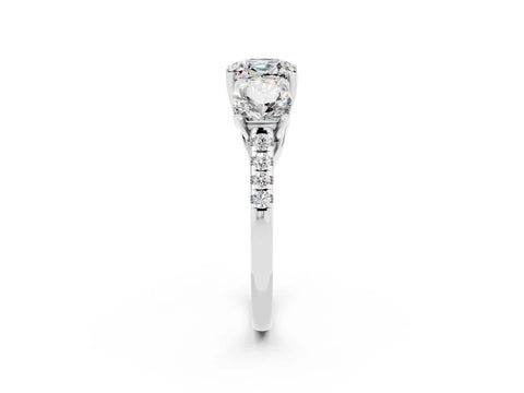 White gold Three-Stone Cushion Cut Moissanite Ring with Pavé Band and Prong Setting_14