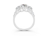 White gold Three-Stone Cushion Cut Moissanite Ring with Pavé Band and Prong Setting_15