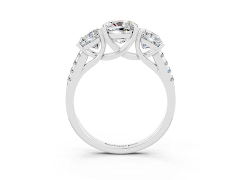 White gold Three-Stone Cushion Cut Moissanite Ring with Pavé Band and Prong Setting_15