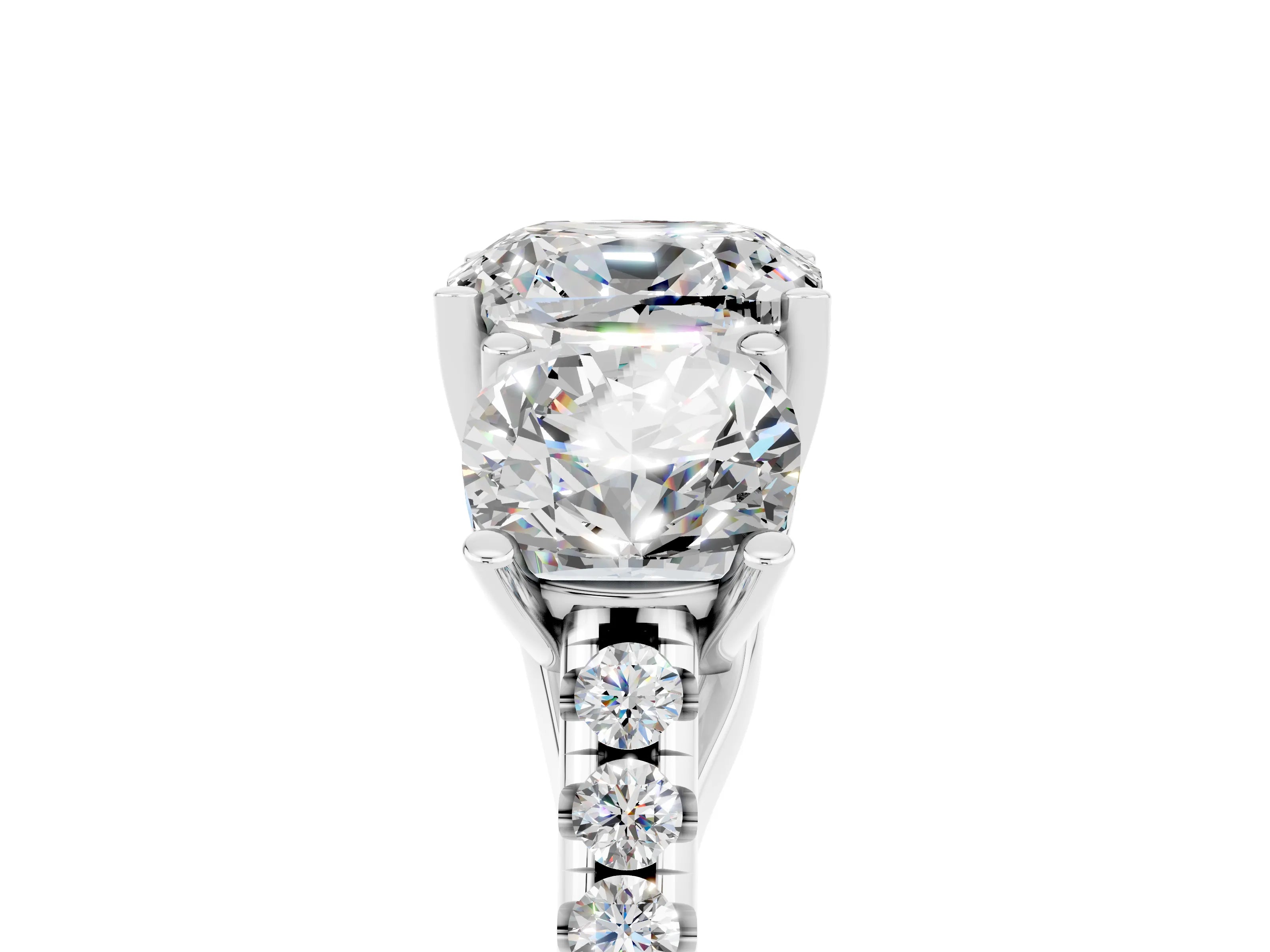 White gold Three-Stone Cushion Cut Moissanite Ring with Pavé Band and Prong Setting_17