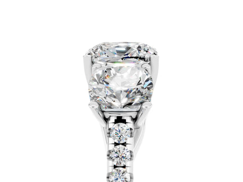 White gold Three-Stone Cushion Cut Moissanite Ring with Pavé Band and Prong Setting_17