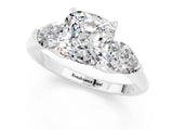 White gold Three-Stone Cushion Cut Moissanite Ring with Pear Side Stones and Four-Prong Setting_1