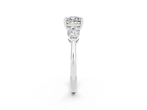 White gold Three-Stone Cushion Cut Moissanite Ring with Pear Side Stones and Four-Prong Setting_2