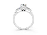 White gold Three-Stone Cushion Cut Moissanite Ring with Pear Side Stones and Four-Prong Setting_3
