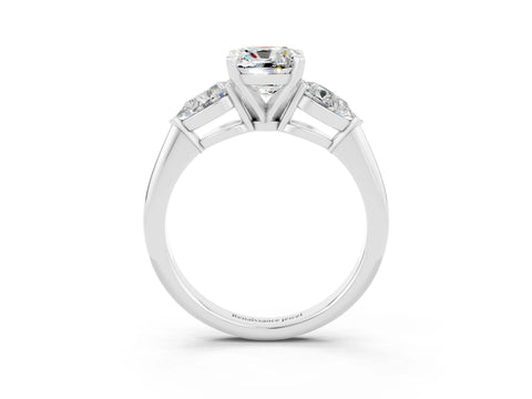 White gold Three-Stone Cushion Cut Moissanite Ring with Pear Side Stones and Four-Prong Setting_3