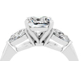 White gold Three-Stone Cushion Cut Moissanite Ring with Pear Side Stones and Four-Prong Setting_4