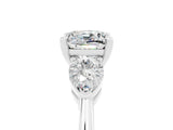 White gold Three-Stone Cushion Cut Moissanite Ring with Pear Side Stones and Four-Prong Setting_5