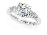 White gold Three-Stone Cushion Cut Moissanite Ring with Pear  Side Stones in Four-Prong Setting_13