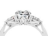 White gold Three-Stone Cushion Cut Moissanite Ring with Pear  Side Stones in Four-Prong Setting_16