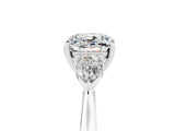 White gold Three-Stone Cushion Cut Moissanite Ring with Pear  Side Stones in Four-Prong Setting_17