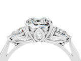 White gold Three-Stone Cushion Cut Moissanite Ring with Pear  Side Stones in Four-Prong Setting_52