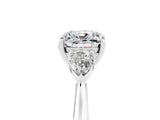 White gold Three-Stone Cushion Cut Moissanite Ring with Pear  Side Stones in Four-Prong Setting_53