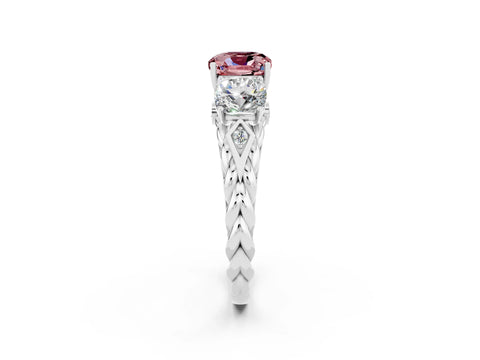White gold Three-Stone Cushion Cut Morganite Braided Band Ring with Four-Prong Setting_14