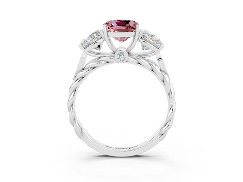 White gold Three-Stone Cushion Cut Morganite Braided Band Ring with Four-Prong Setting_15