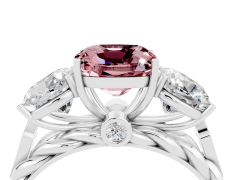 White gold Three-Stone Cushion Cut Morganite Braided Band Ring with Four-Prong Setting_16