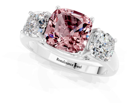 White gold Three-Stone Cushion Cut Morganite Engagement Ring with Prong Setting_1