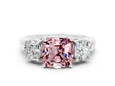 White gold Three-Stone Cushion Cut Morganite Engagement Ring with Prong Setting