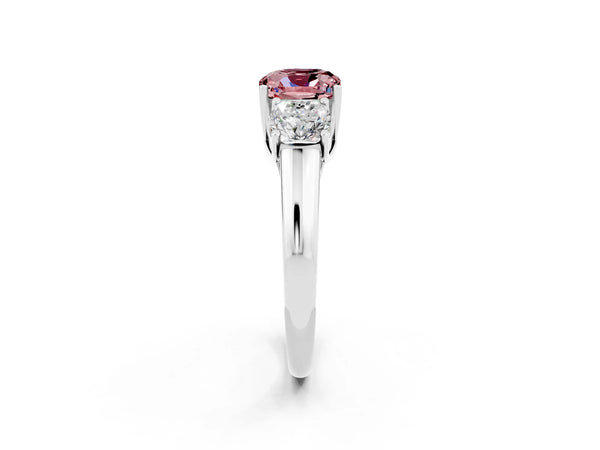White gold Three-Stone Cushion Cut Morganite Engagement Ring with Prong Setting