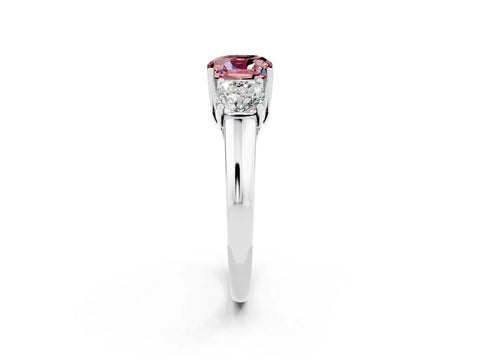 White gold Three-Stone Cushion Cut Morganite Engagement Ring with Prong Setting_2