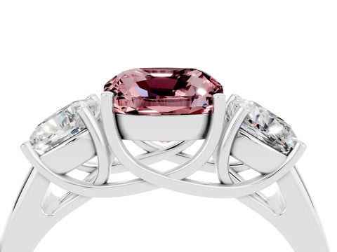 White gold Three-Stone Cushion Cut Morganite Engagement Ring with Prong Setting_4