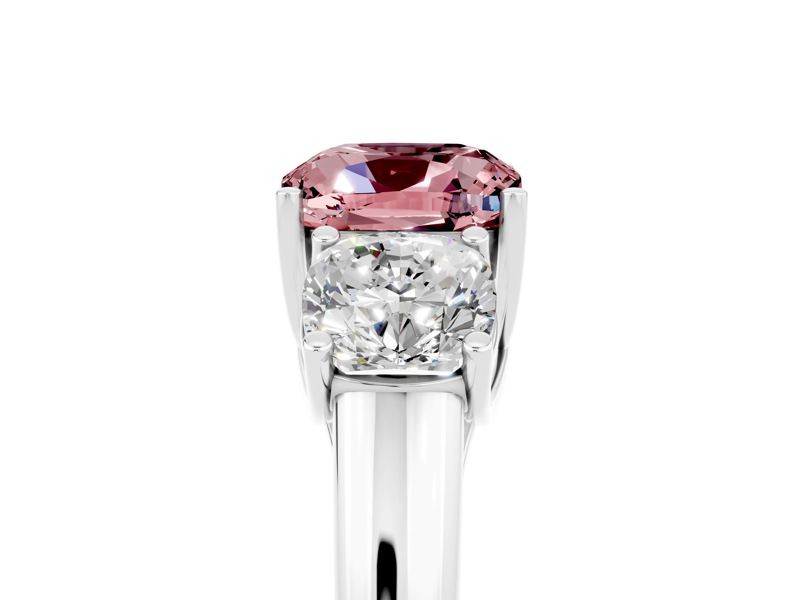 White gold Three-Stone Cushion Cut Morganite Engagement Ring with Prong Setting_5