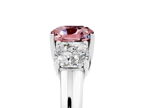 White gold Three-Stone Cushion Cut Morganite Engagement Ring with Prong Setting_5