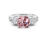 White gold Three-Stone Cushion Cut Morganite Pavé Band with Four-Prong Setting