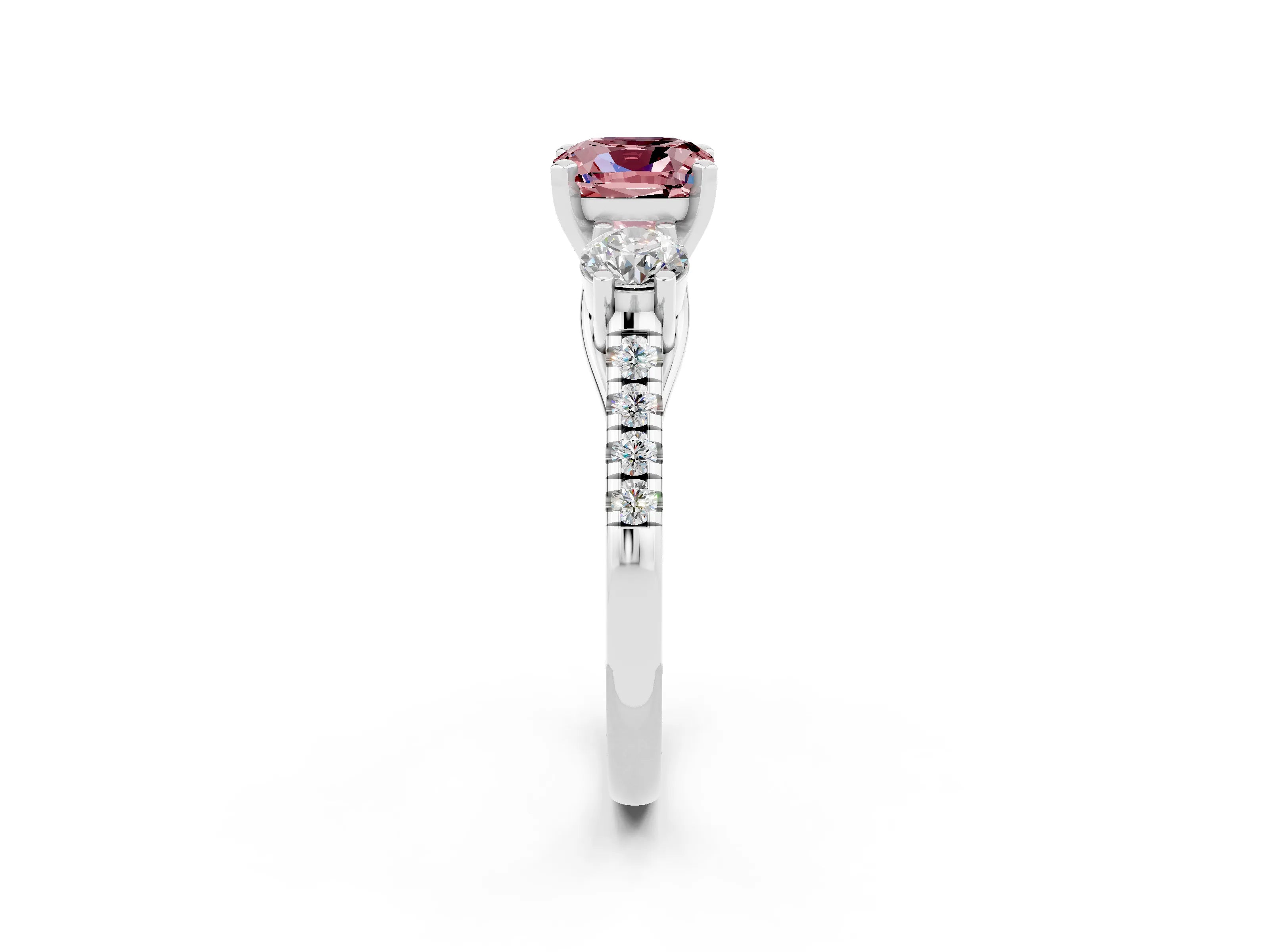 White gold Three-Stone Cushion Cut Morganite Pavé Band with Four-Prong Setting_2