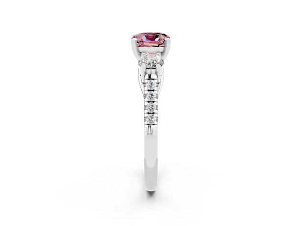 White gold Three-Stone Cushion Cut Morganite Pavé Band with Four-Prong Setting